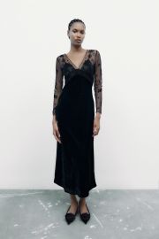 VELVET TRIM DRESS - Black United States at Zara